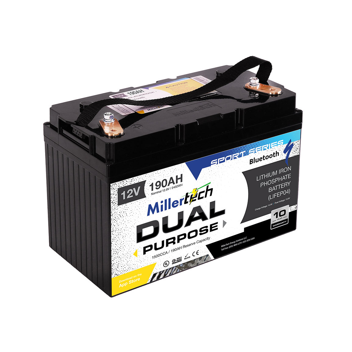 MillerTech 190Ah 12V DUAL PURPOSE 1500CCA Bluetooth LiFePO4 Group 31 Battery (12190-DP)