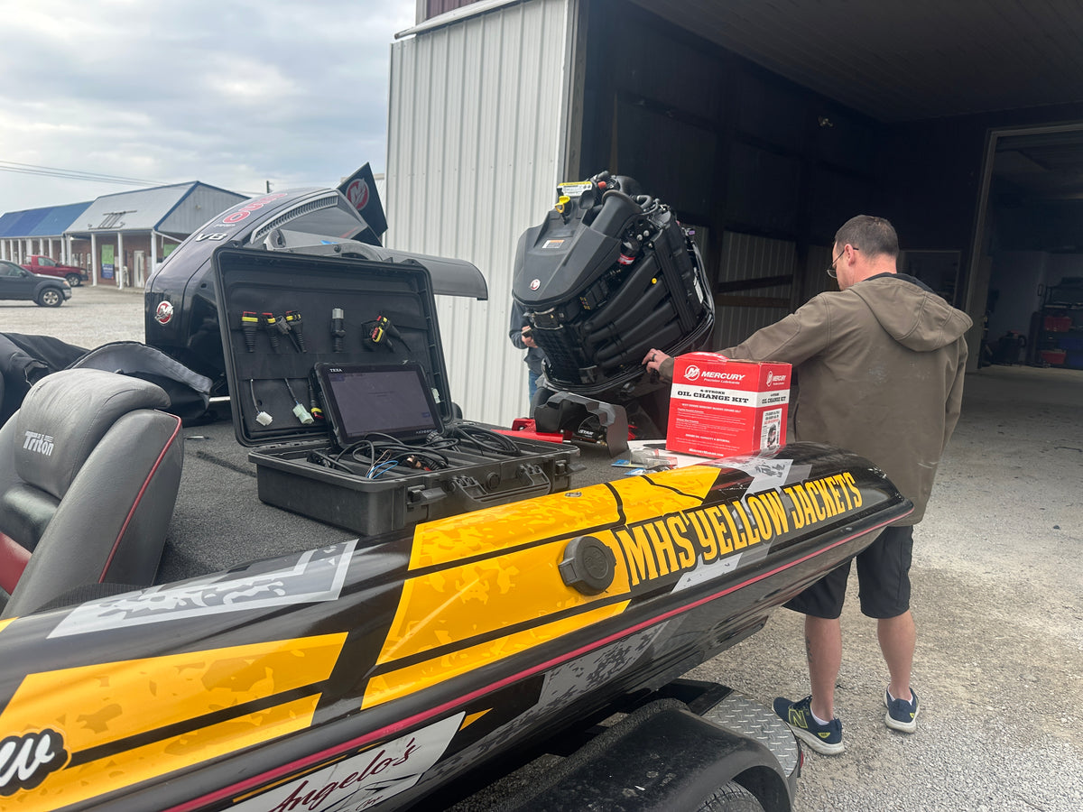 Boat and outboard service at the Elite Marine Service shop in Corbin