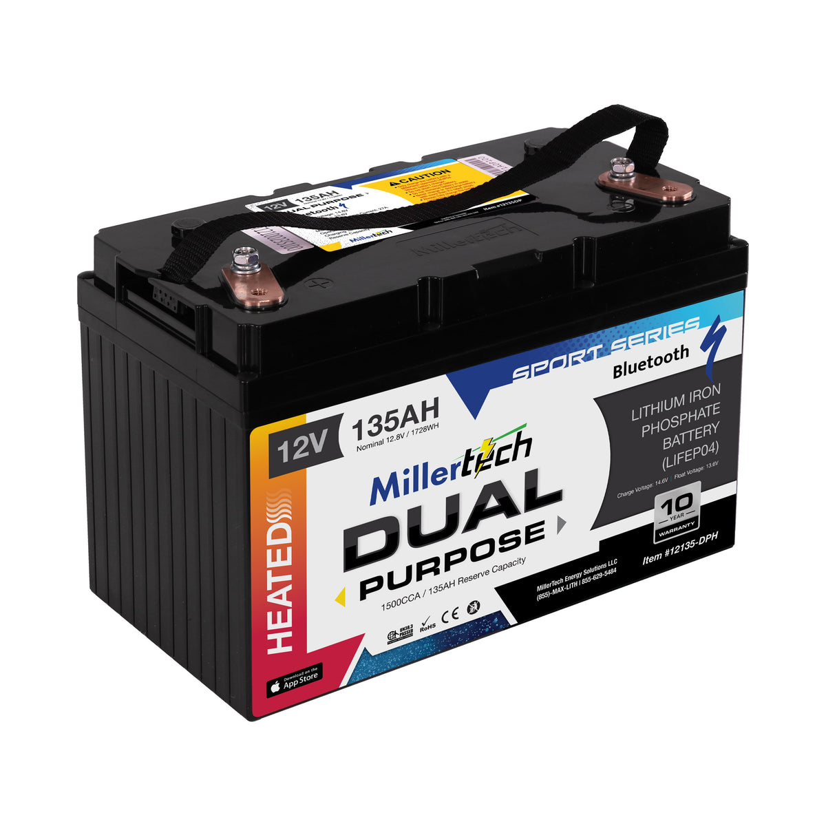 MillerTech 135Ah 12V DUAL PURPOSE HEATED 1500CCA Bluetooth LiFePO4 Group 31 Battery (12135-DPH)