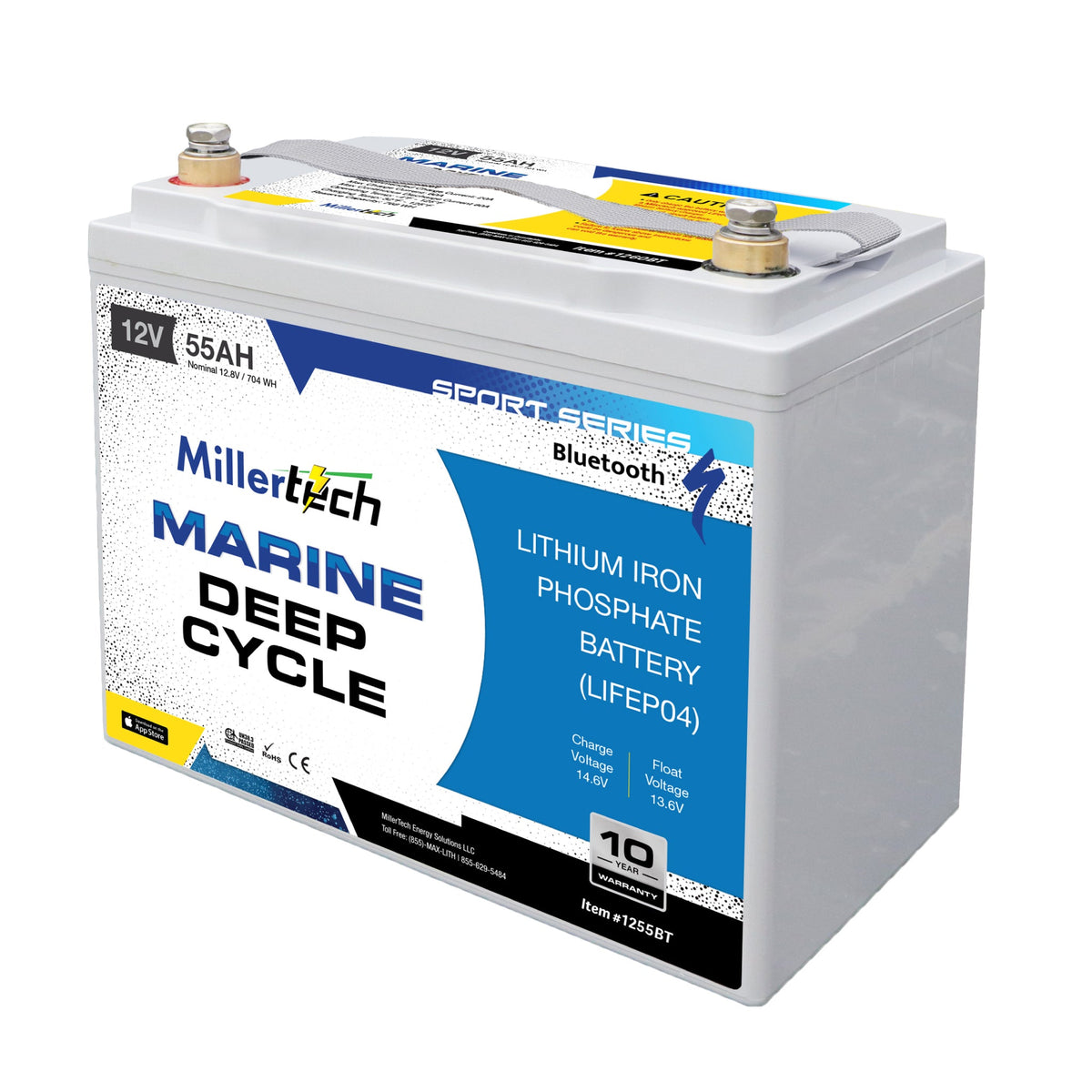 MillerTech 55Ah 12V Bluetooth LiFePO4 Deep Cycle Battery (1255-BT)