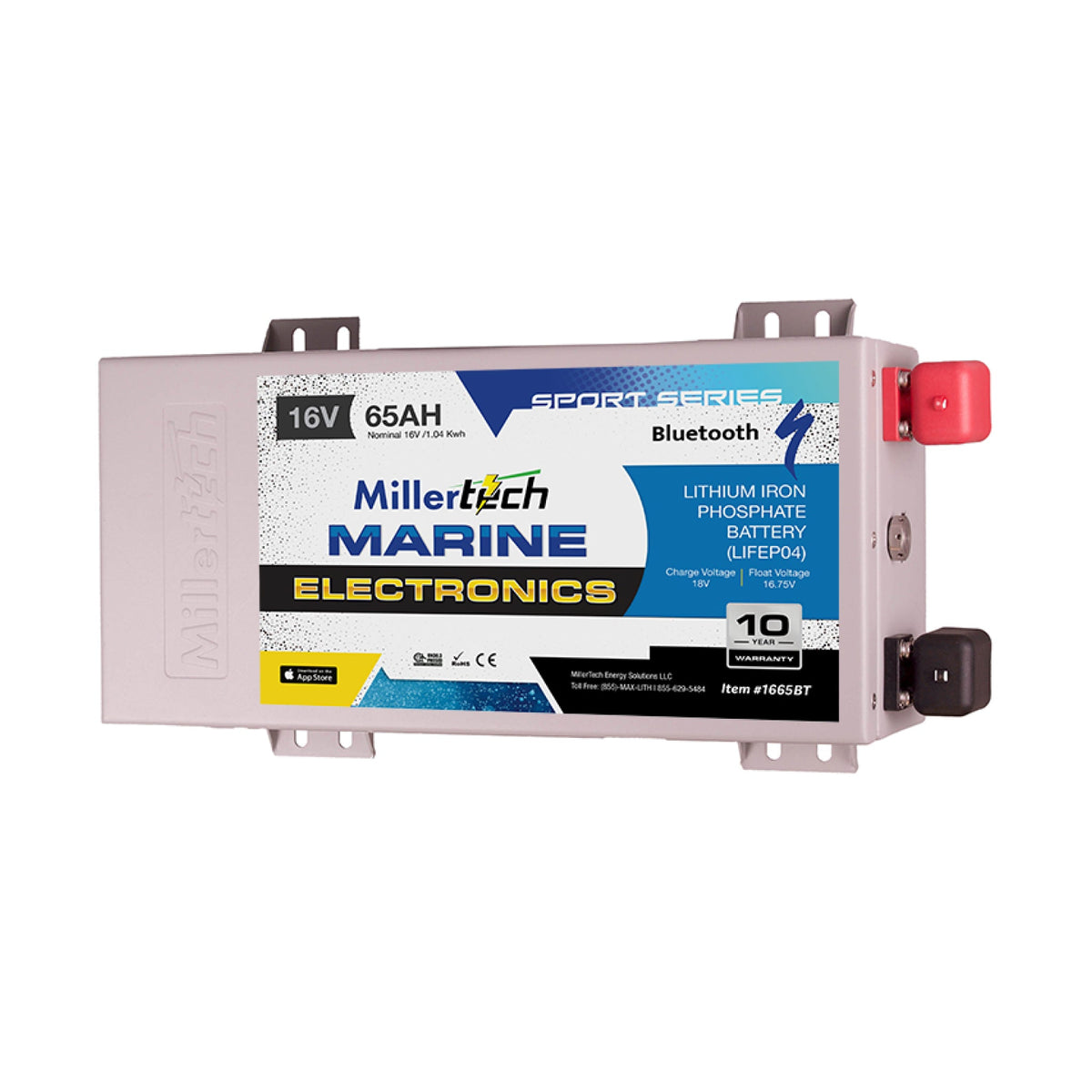 MillerTech 65Ah 16V Electronics Bluetooth LiFePO4 Deep Cycle Battery (1665-BT)