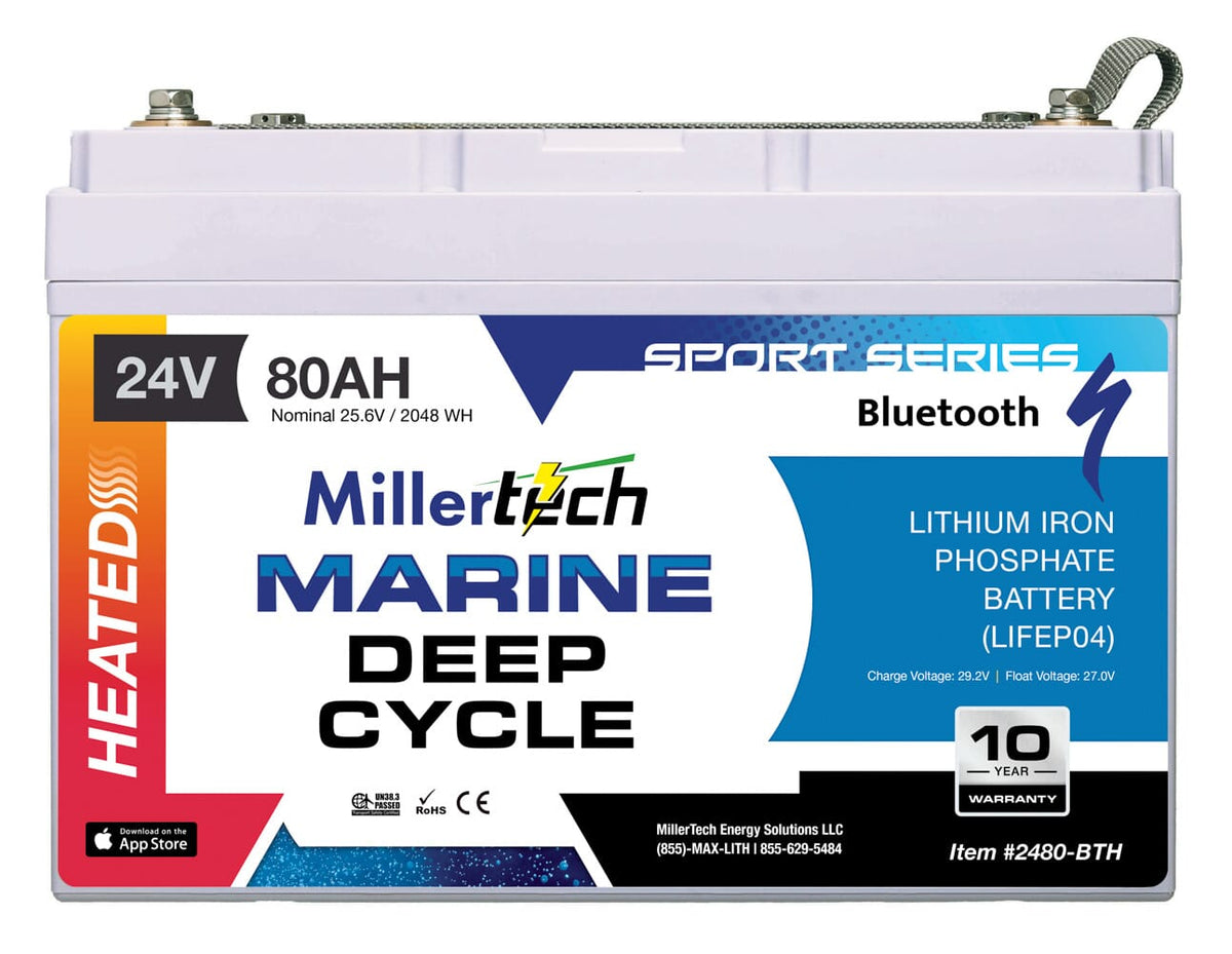 MillerTech 80Ah 24V HEATED Bluetooth LiFePO4 Trolling Motor Group 31 Battery (2480-BTH)