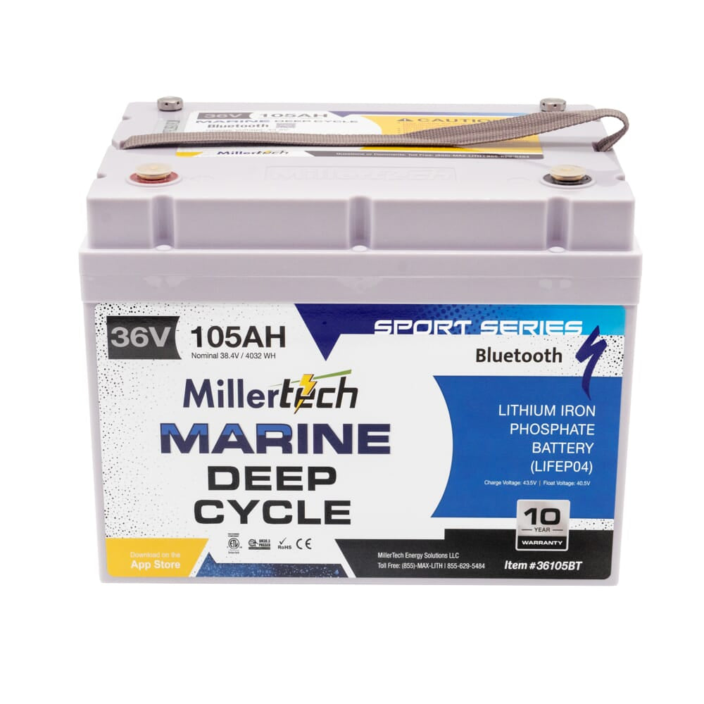 MillerTech 105Ah 36V "Sun Up To Sun Down" Bluetooth LiFePO4 Trolling Motor Battery (36105-BT)