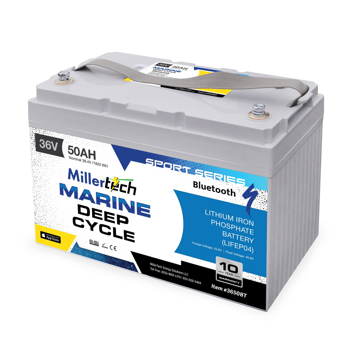 MillerTech 50Ah 36V Bluetooth LiFePO4 Trolling Motor Group 31 Battery (3650-BT)