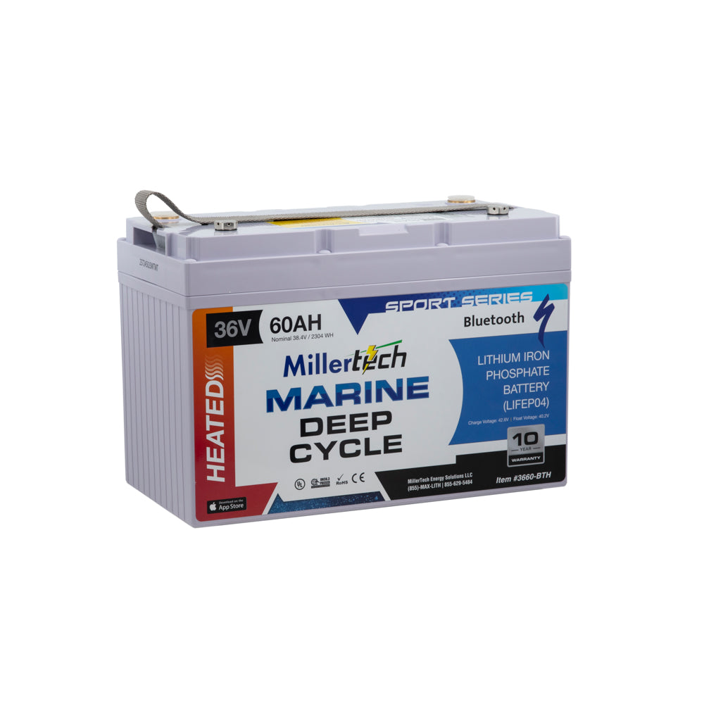 MillerTech 60Ah 36V HEATED Bluetooth LiFePO4 Trolling Motor Group 31 Battery (3660-BTH)